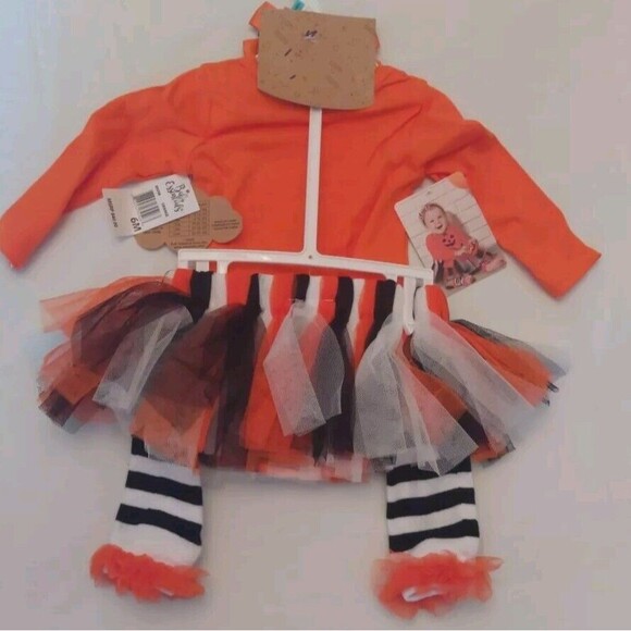 NWT Baby Essentials 4 Pc Fall Halloween Set: Skirt Tutu Bow Top Leg warmers 6 Mo - Picture 5 of 6
